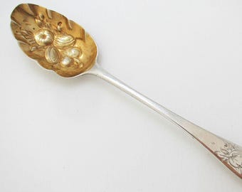 Antique Victorian 1850 Solid Sterling Silver Gilt English Tea Small Fruit Berry Spoon 5 3/8"