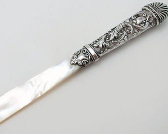 Victorian Antique Sterling Silver & Mother of Pearl Letter Opener English Hallmarks 1896