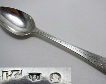 Antique Scottish c1780 Georgian Solid Sterling Silver Bright-cut Tea Spoon George III. Bowl repaired.