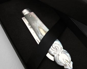 George Unite Antique Victorian Sterling Silver Mother of Pearl Fruitknife, Birmingham 1856.