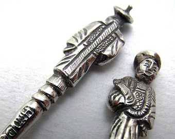 Pair of Wang Hing c1890 Antique Chinese Export Figural Solid Silver Tea Spoons, Qing Scholar holding a Ruyi.