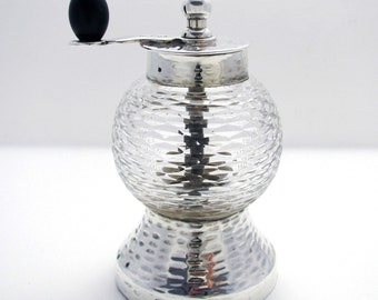 Rare Hukin Heath/Christopher Dresser (1893) Victorian Solid Sterling Silver Glass Antique Pepper Mill/Shaker/Grinder Arts & Crafts Aesthetic