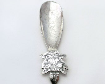 Unusual Antique Solid Sterling Silver English Tea Caddy Spoon, Arts & Crafts 1912, Planished.