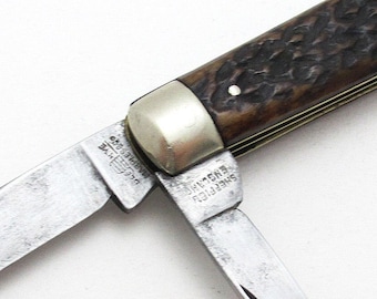 Antique Marples & Co Sheffield Double Bladed Folding Pocketknife, Stag Scales, c.1905