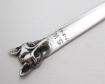 Mid-century 1952 Solid Sterling Silver Vintage Letter Opener with Cast Fox Head