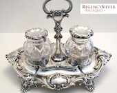 Rare Ladies Version 19th-Century (1844) Antique Solid Sterling Silver Sheffield hallmarked Double inkwell inkstand. Early Victorian.