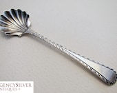 Rare 18th-Century (c1750) Georgian Solid Sterling Silver English Antique Salt Condiment Spoon. George II III. Feather Edge pattern.