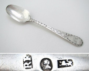 George III Provincial Antique Solid Sterling Silver Georgian Bright-Cut Tea Spoon, c1790 Exeter.