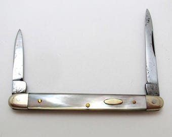 Antique Sheffield c1900 Double Folding Quill Pen Cutter Pencil Sharpener, Mother of Pearl High Carbon Steel Penknife.