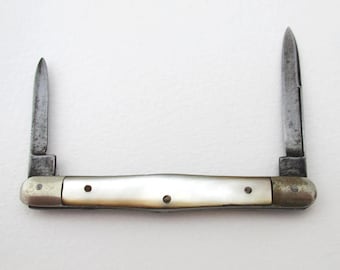 Antique Victorian Double Quill Cutter / Quill Pen Pencil Sharpener, Mother of Pearl Folding Pocket Penknife.