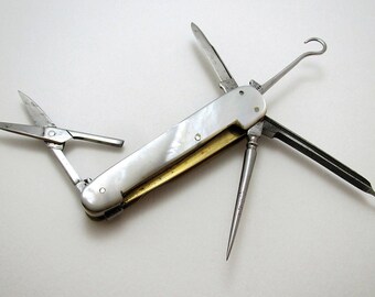 The Chester Brothers Victorian Antique c1880 Pocket Multi Tool Sportsman Folding Penknife Mother of Pearl High Carbon Steel