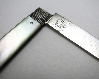 Large George III (1786-1797) Antique Sterling Silver & Mother of Pearl Folding Fruit Penknife.