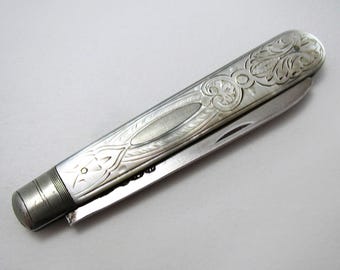 Antique Victorian 1897 Sterling Silver Hand-carved Mother of Pearl Fruitknife, Cooper Brothers, Sheffield