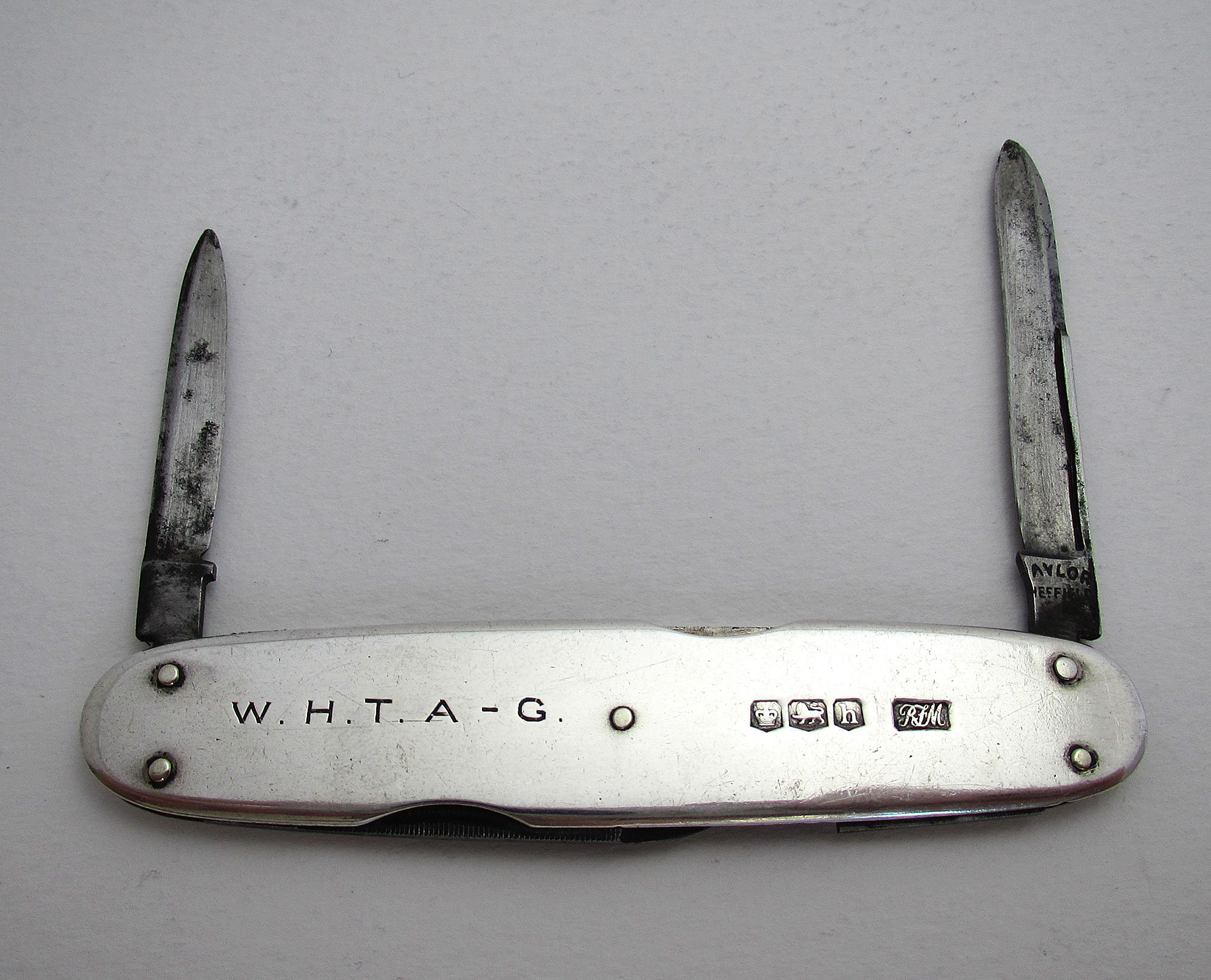 Sheffield Robert Fead Mosley Hallmarked 1925 Sterling Silver Carbon Steel Pocket Pen Knife Double Folding Penknife