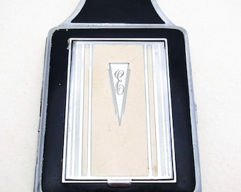 Rare Genuine Ronson Art Deco Chrome & Enamel Cigarette Lighter Compact Combination Case.