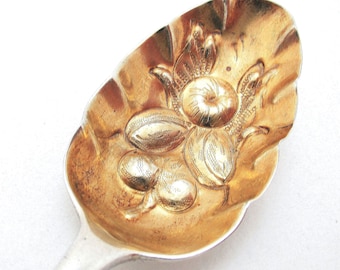 Antique Victorian 1850 Solid Sterling Silver Gilt English Tea Small Fruit Berry Spoon 5 3/8"