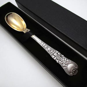 Rare Large Antique Georgian 1827 Coburg Pattern Solid Sterling Silver Mustard Pot Salt Condiment Spoon