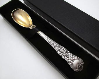 Rare Large Antique Georgian 1827 Coburg Pattern Solid Sterling Silver Mustard Pot Salt Condiment Spoon