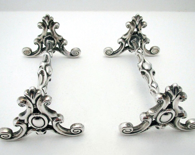 Featured listing image: Very Rare English Antique Gothic Revival Tudor Pattern Solid Sterling Silver Cutlery Rests / Stands (Pair)