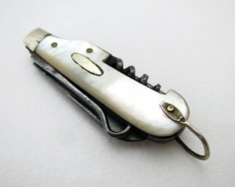 Miniature Antique Victorian c1890 Mother of Pearl & Steel Folding Multi Tool Pocket Penknife, John McClory Sheffield.