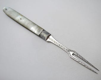 Quality George III Sheffield Antique Sterling Silver & Mother of Pearl English Georgian Bright-Cut Folding Fruit Fork cira 1797