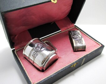 Antique Art Nouveau c.1910 Solid Silver Childs/Christening Cup Napkin Ring Set, Cased.