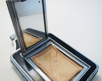 Rare Genuine Vintage Ronson Art Deco Chrome & Enamel Cigarette Lighter Compact Combination Case.