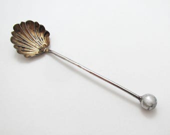 Antique English Edwardian 1904 Small Solid Sterling Silver Shell Salt Condiment Spoon