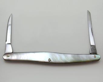 Sheffield George Hinchliffe c1870 Double Folding Quill Pen Cutter Pencil Sharpener Mother of Pearl High Carbon Steel Penknife