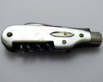 Miniature Antique Victorian c1890 Mother of Pearl & Steel Folding Multi Tool Pocket Penknife