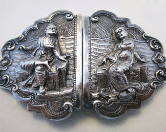 Beautiful Antique Burmese c1890 Solid Sterling Silver High Relief Belt Buckle