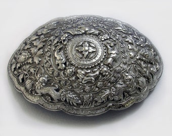 Rare Antique Straits Chinese Peranakan Solid Silver Belt Buckle 'Pending/Pinding', Malaysia & Singapore c1890.