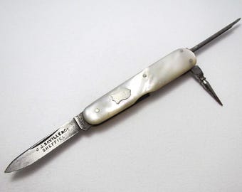 Antique Victorian Mother of Pearl & Carbon Steel Multi Tool Pocket Folding Penknife,  J.J. Saville, Sheffield c1890.