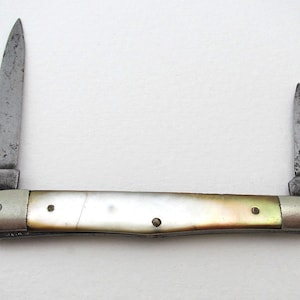 Antique Victorian Double Quill Cutter / Quill Pen Pencil Sharpener, Mother of Pearl Folding Pocket Penknife.