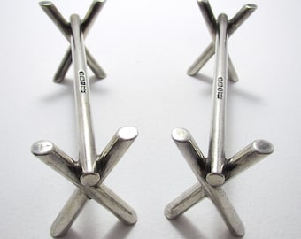 Pair of Edwardian Antique 1910 Christopher Dresser Style Solid Sterling Silver Modernist Cutlery Rests or Stands.