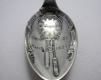 Antique 1921 Solid Sterling Silver Birth Record Spoon. Margaret The Grange Sutton. London Import. Reed & Barton 925.