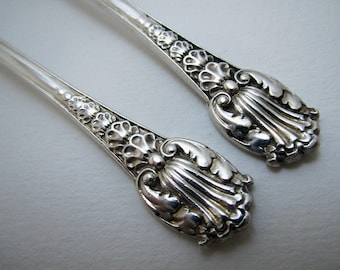 Pair of Unusual Victorian Coburg Variant Antique Sterling Silver Heavy Gauge Tea Spoons.