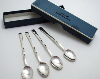 Rare Set of 4 Keswick School of Industrial Arts KSIA Vintage Solid Sterling Silver Demitasse Coffee Spoons, Scottish Hallmarks 1968