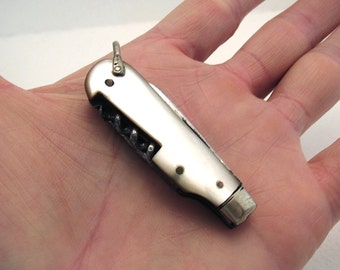 Miniature Antique Victorian c1890 Mother of Pearl & Steel Folding Multi Tool Pocket Penknife, Sheffield.