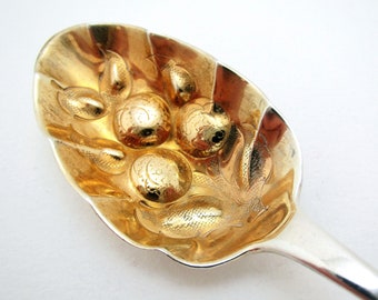 Antique Victorian 1855 Solid Sterling Silver Gilt English Tea Small Fruit Berry Spoon 5 3/8"