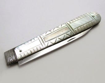 Georgian 1830 Sheffield Antique Sterling Silver Mother of Pearl Folding Fruitknife, Atkin & Oxley.