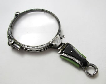 Beautiful Art Deco Solid Sterling Silver 935 Lorgnette Folding Magnifying Glasses Antique Eyeglasses c1920