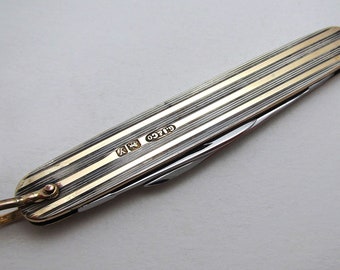 Beautiful George Ibberson Sterling Silver Gilt Stainless Steel Vintage Pocket Double Folding Penknife Hallmarked Sheffield 1941