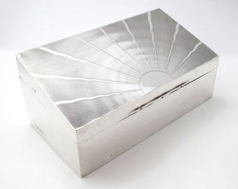 Superb Art Deco Antique Sterling Silver Cigarette Cigar Trinket Jewelry Box, Birmingham 1930
