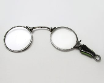 Beautiful Art Deco Solid Sterling Silver 935 Lorgnette Folding Magnifying Glasses Antique Eyeglasses c1920