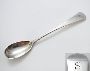 Large Antique English Georgian Solid Sterling Silver Mustard Pot Salt Condiment Spoon, London 1825.
