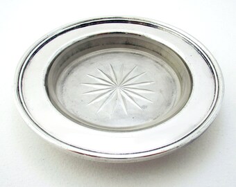 Antique c1890 Hukin & Heath Silver Plate Christopher Dresser Style Butter Olive Dish with Glass Liner Plain / Minimalist