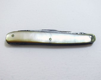 Antique Victorian (c1890) Small Sheffield Mother of Pearl & Carbon Steel Double Penknife Quill Cutter.
