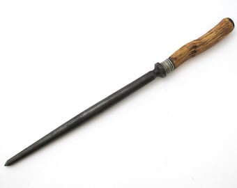 Antique Victorian Sheffield Sharpening Steel Rod Meat Carving Sharpener, Stag Antler Handle, Silver Plated Mount c1890