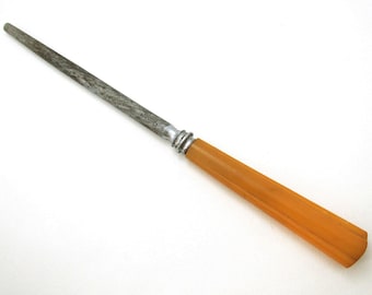 Sheffield B.Thomas & Co Sharpening Honing Steel Rod / Sharpener, Art Deco Vintage Bakelite Handle c1930.